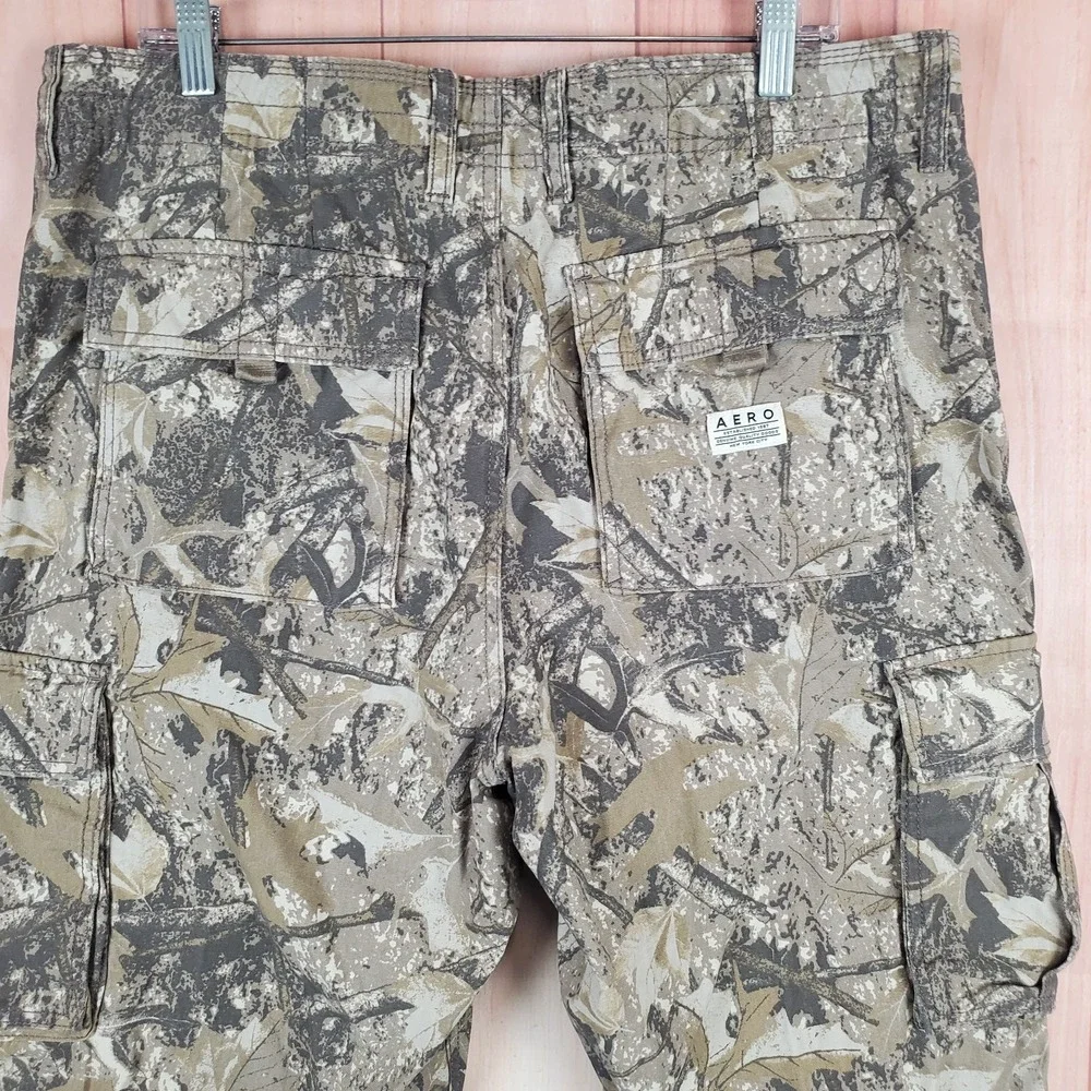 Aeropostale‎ Mens Baggy Cargo Pants Large Brown Camouflage 100% Cotton Zip Fly